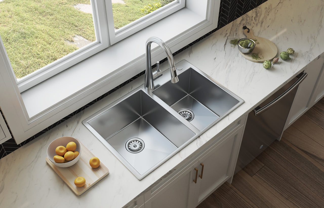 EP-6040 Dual Mount Offset Double Bowl (60/40) Stainless Steel Kitchen Sink