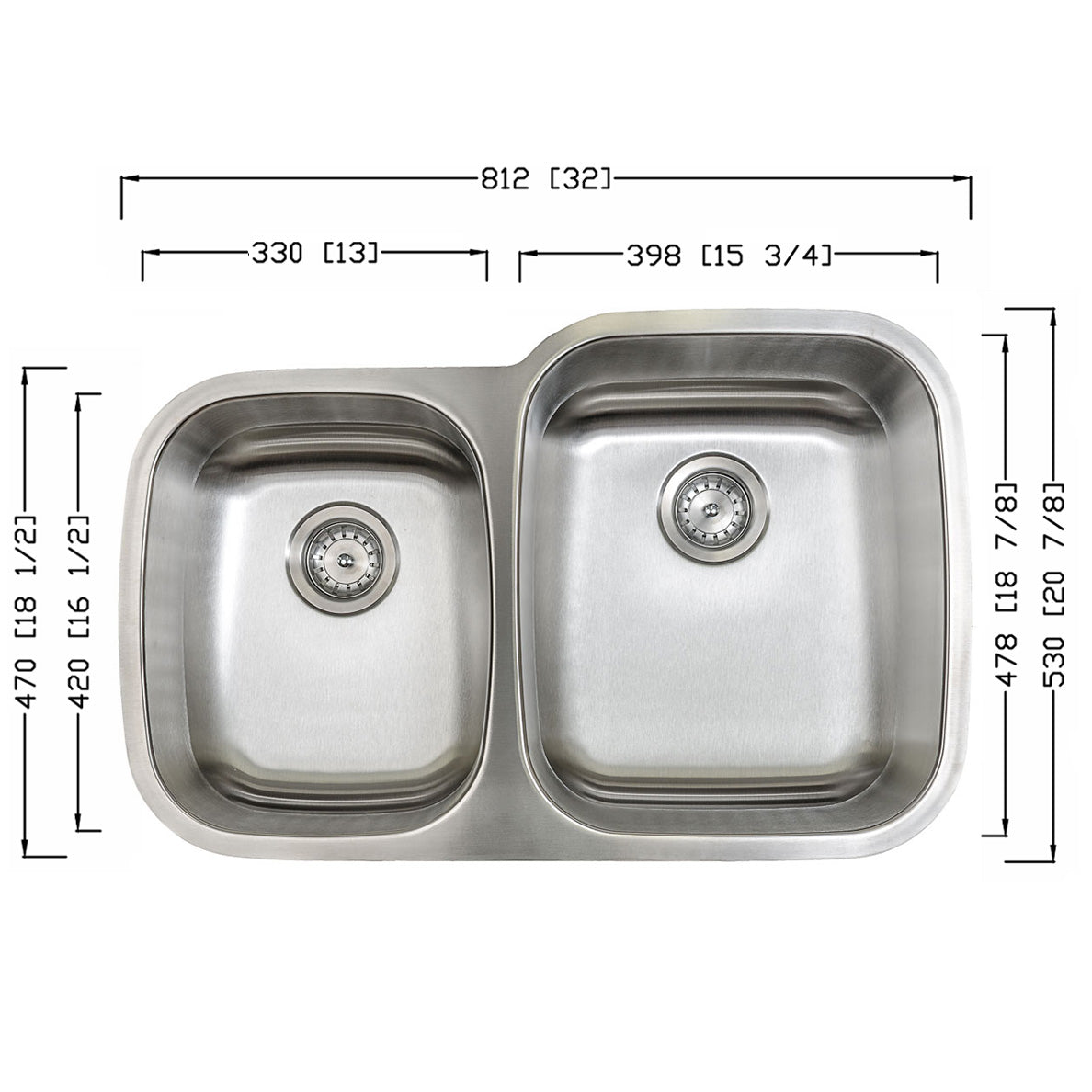 C-6040R Offset Double Bowl (60/40 Large bowl on Right) Stainless Steel Kitchen Sink