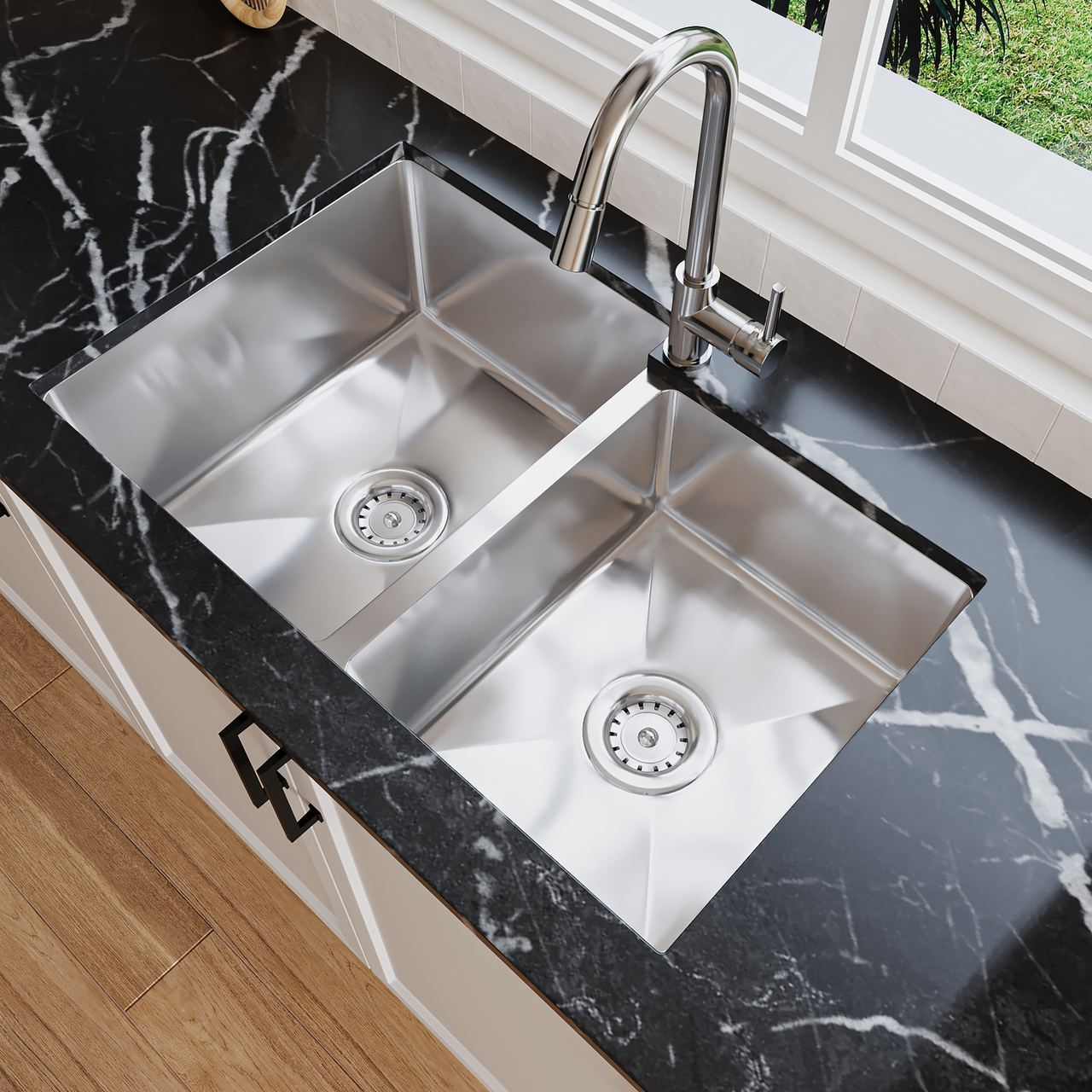 E-6040 Offset Double Bowl (60/40) Stainless Steel Kitchen Sink